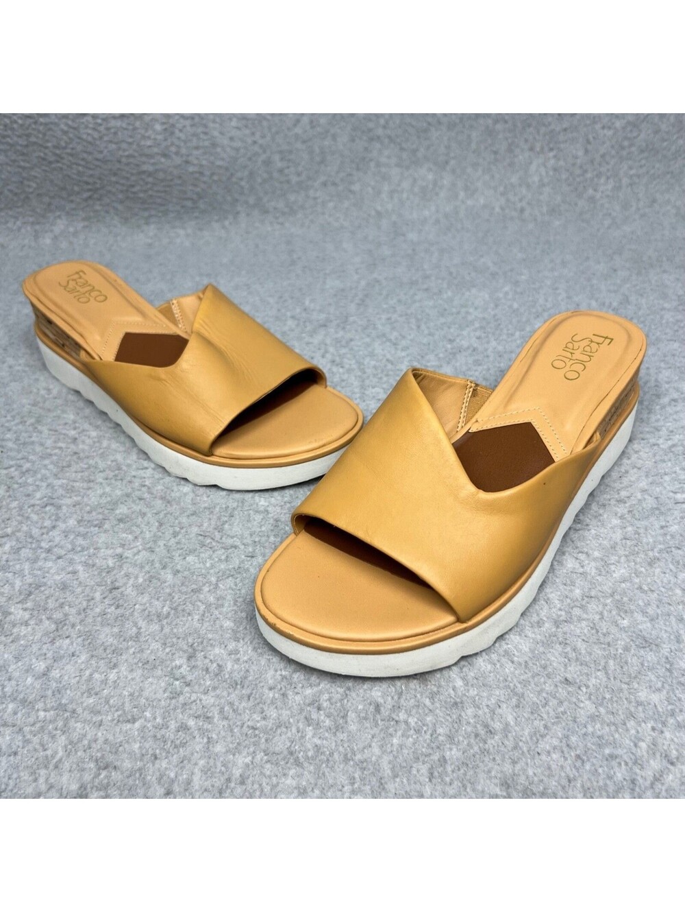 Franco Sarto Womens Camel Leather Slide Wedge Sandal Size 8.5 Boho Casual